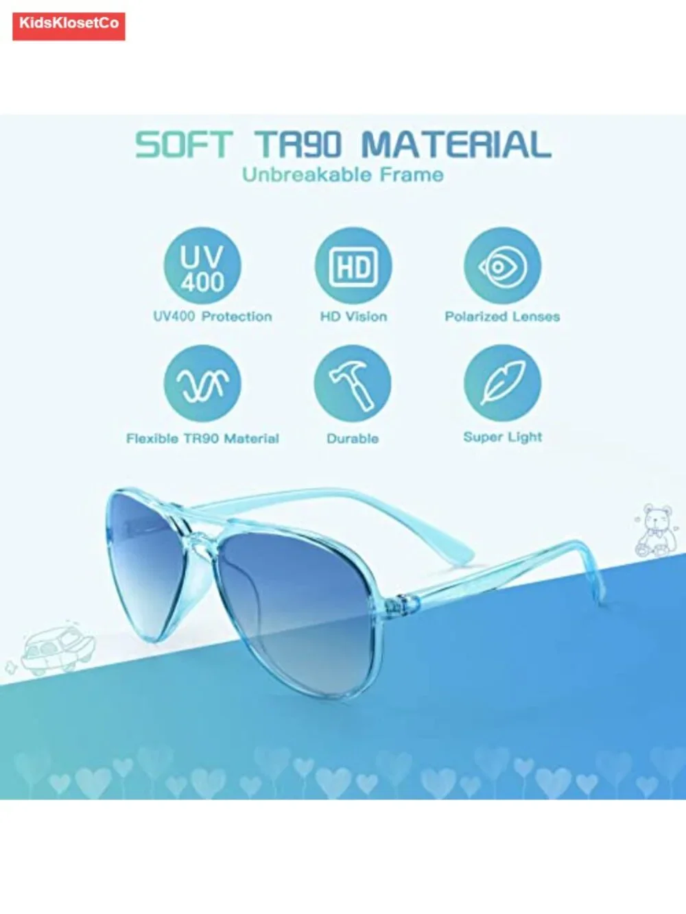 Kids Polarized Sunglasses Aviator Toddler UV400 Protection Flexible Frame TR90